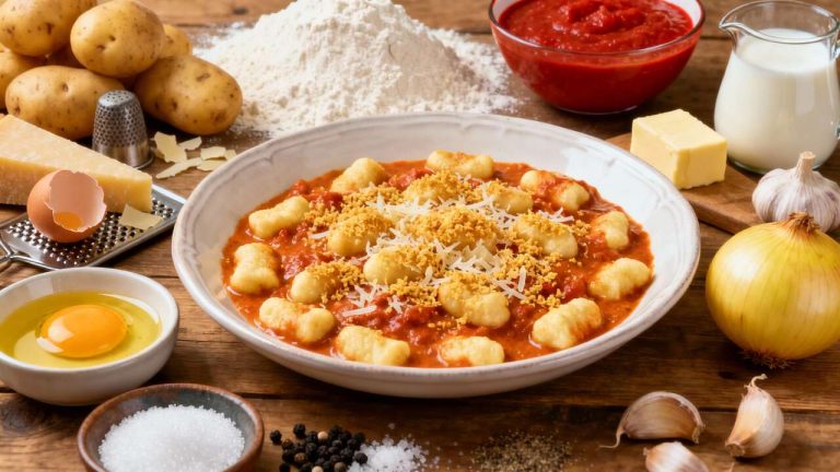 Stop aux pâtes sèches : Voici la recette de Gnocchi de Julie Andrieu, crémeux de tomate et croustillant (avec crumble de parmesan)