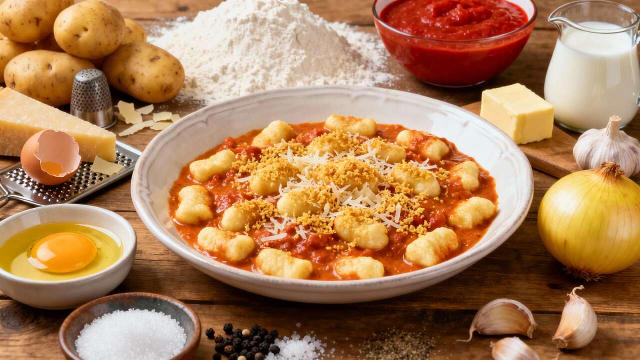 Stop aux pâtes sèches : Voici la recette de Gnocchi de Julie Andrieu, crémeux de tomate et croustillant (avec crumble de parmesan)